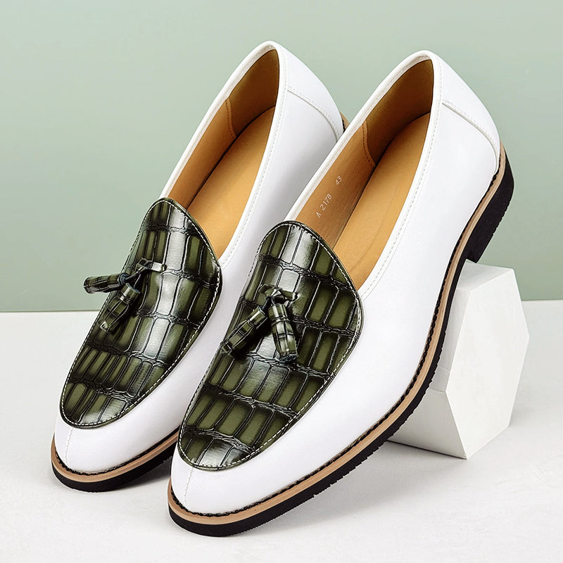Italian Tassel Loafers | Classic Leather Slip-Ons With Croc Embossed Detail | Viretti Milano