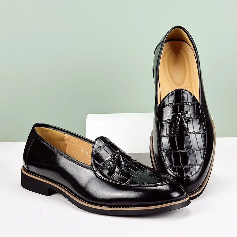 Italian Tassel Loafers | Classic Leather Slip-Ons With Croc Embossed Detail | Viretti Milano