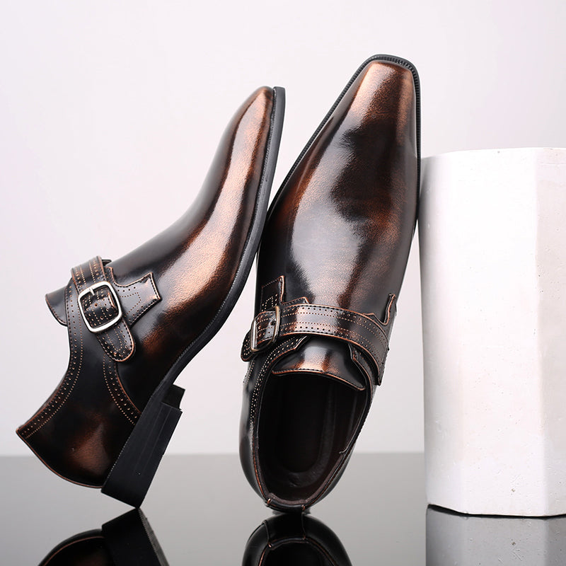 Lacquered Monk Shoes | Willow Finish Men's Formal Shoes with Elegant Buckle | Viretti Milano