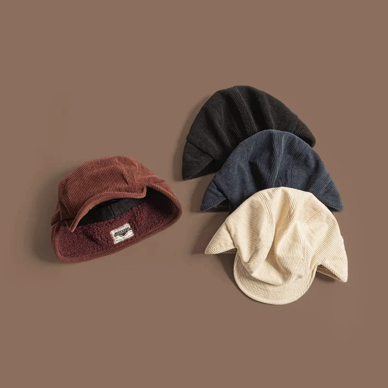 Winter Earflap Baseball Cap - Corduroy Fleece