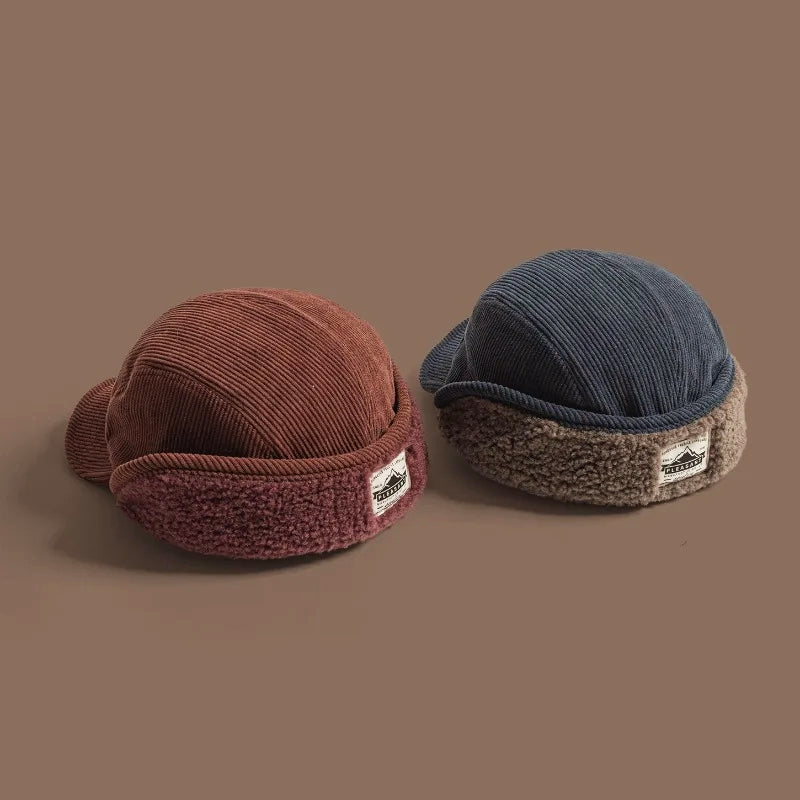 Winter Earflap Baseball Cap - Corduroy Fleece
