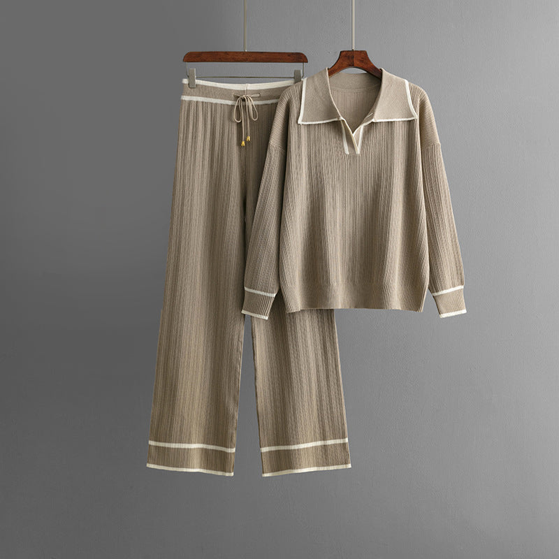 Urban Knit Set – Elegant High-Waisted Pants