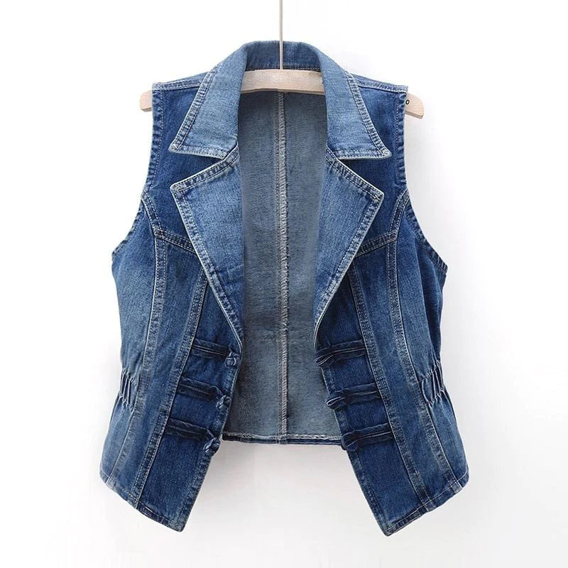 Celestial Denim Vest With Toggle Fastening