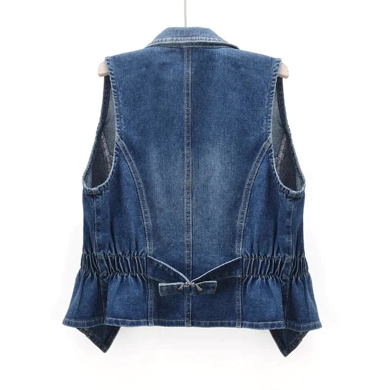 Celestial Denim Vest With Toggle Fastening