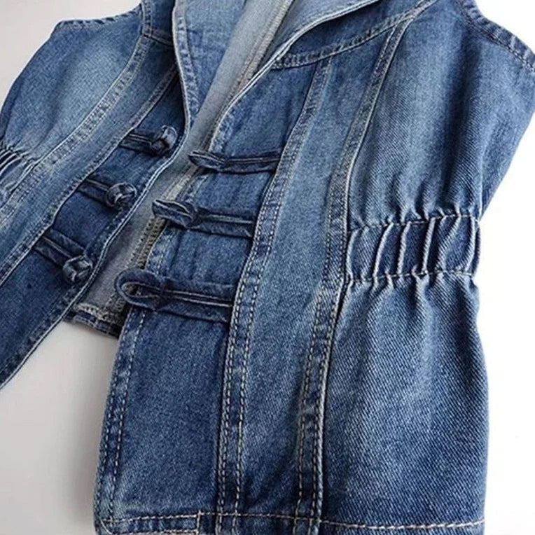 Celestial Denim Vest With Toggle Fastening