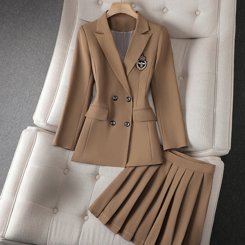 Divine Couture Set – Double-Breasted Blazer & Pleated Skirt