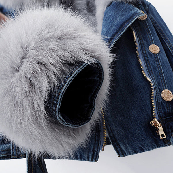 Luxurious Denim Coat With Faux Fur