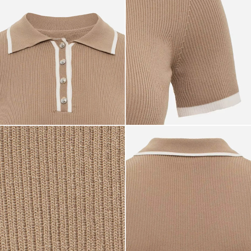 Ribbed Knit Top With Tailored Lapel