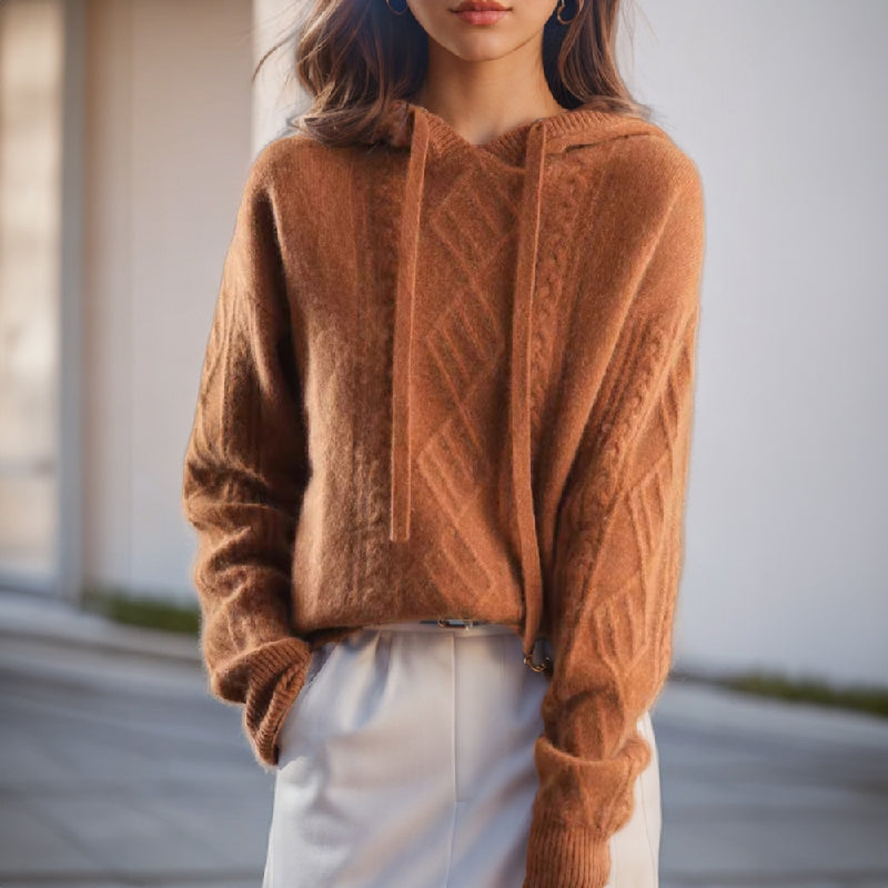 Hooded Wool Pullover | Elegant Cable Knit