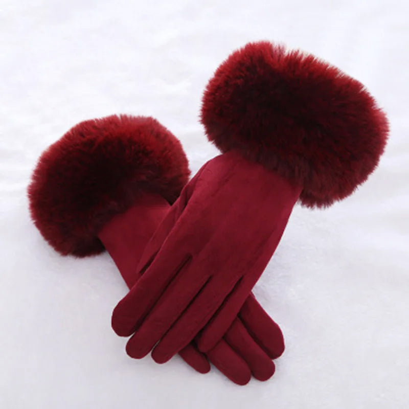 Faux Fur Winter Gloves | Cozy Velvet Suede