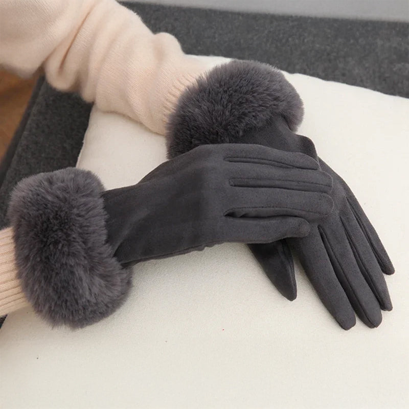 Faux Fur Winter Gloves | Cozy Velvet Suede
