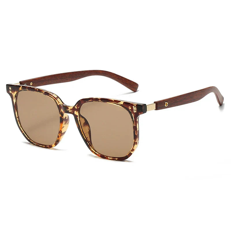 Retro Oversized Sunglasses - Woodgrain Frames