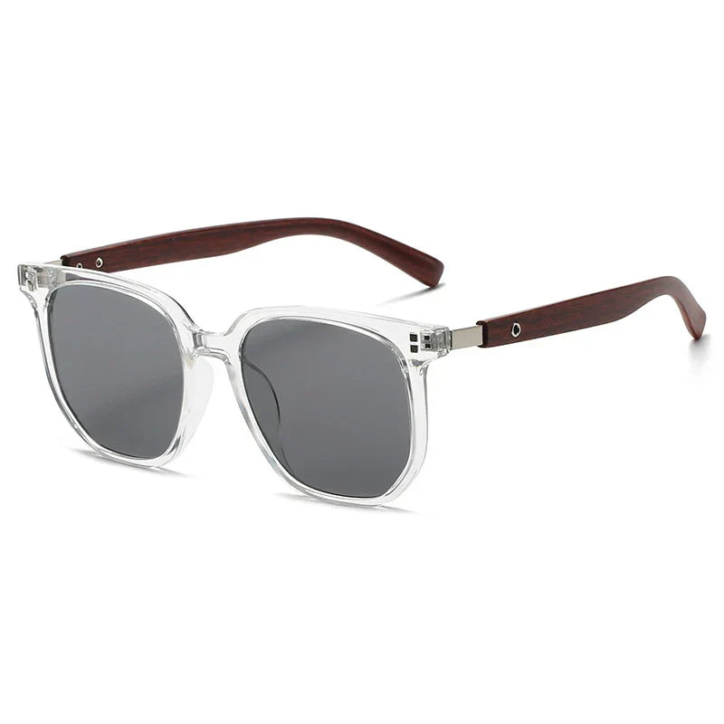 Retro Oversized Sunglasses - Woodgrain Frames