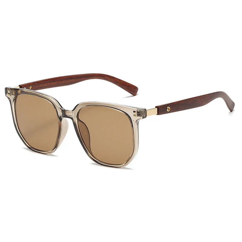 Retro Oversized Sunglasses - Woodgrain Frames