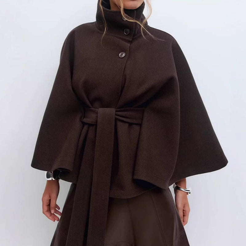 Belted Cape Coat High Collar Style