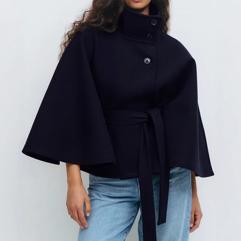 Belted Cape Coat High Collar Style