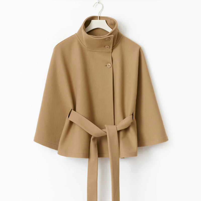 Belted Cape Coat High Collar Style