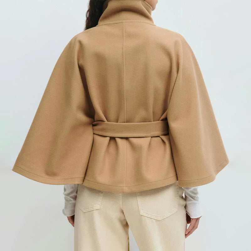Belted Cape Coat High Collar Style