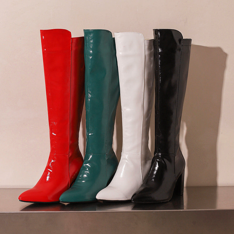 Faux Leather Knee Boots – Elegant Block Heels