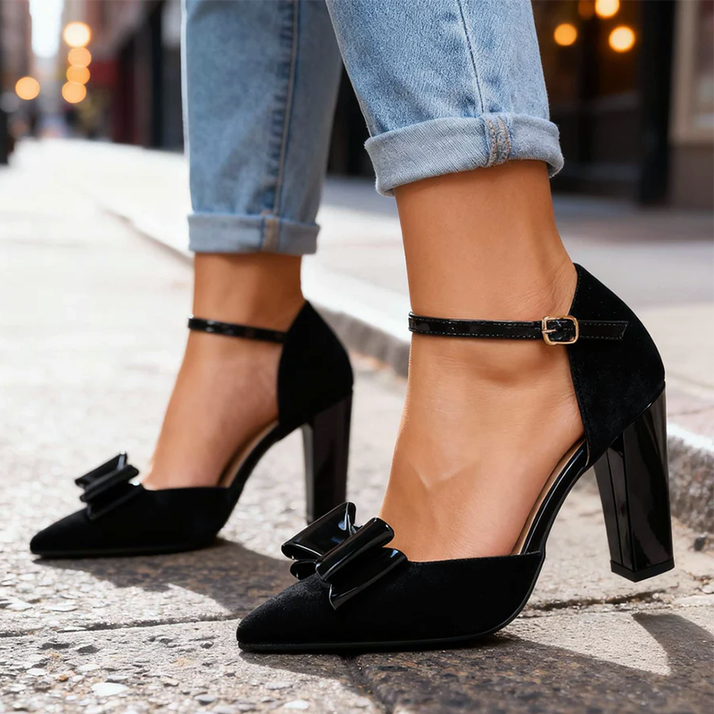 Faux Suede Block Heels Elegant