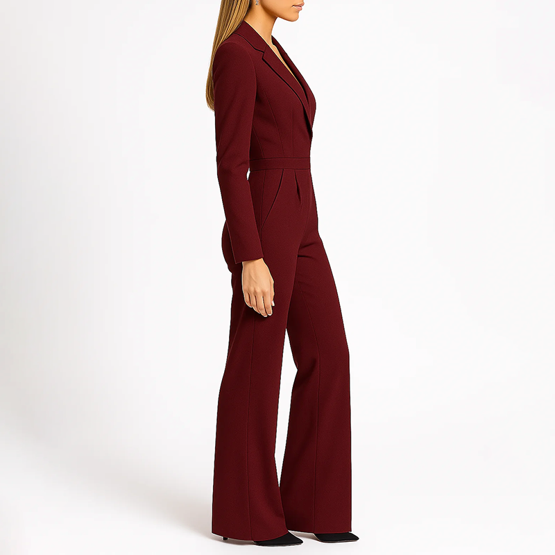 Women's Wide-Leg Jumpsuit - Elegant Blazer Style