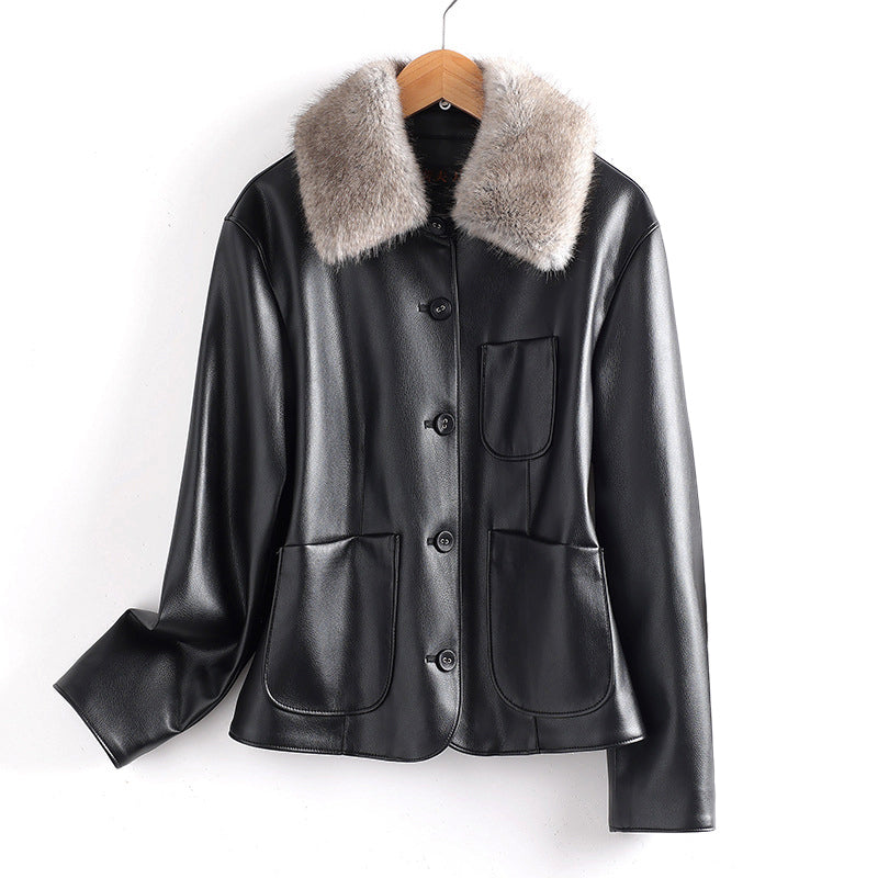 Fur Collared Leather Jacket – Classic Patch Pockets