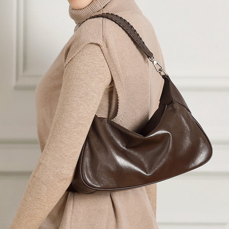 Genuine Leather Shoulder Bag - Women’s Braided Strap Purse