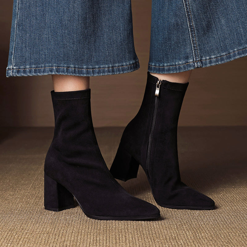 Women's Suede Ankle Boots With Block Heel