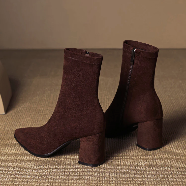Women's Suede Ankle Boots With Block Heel