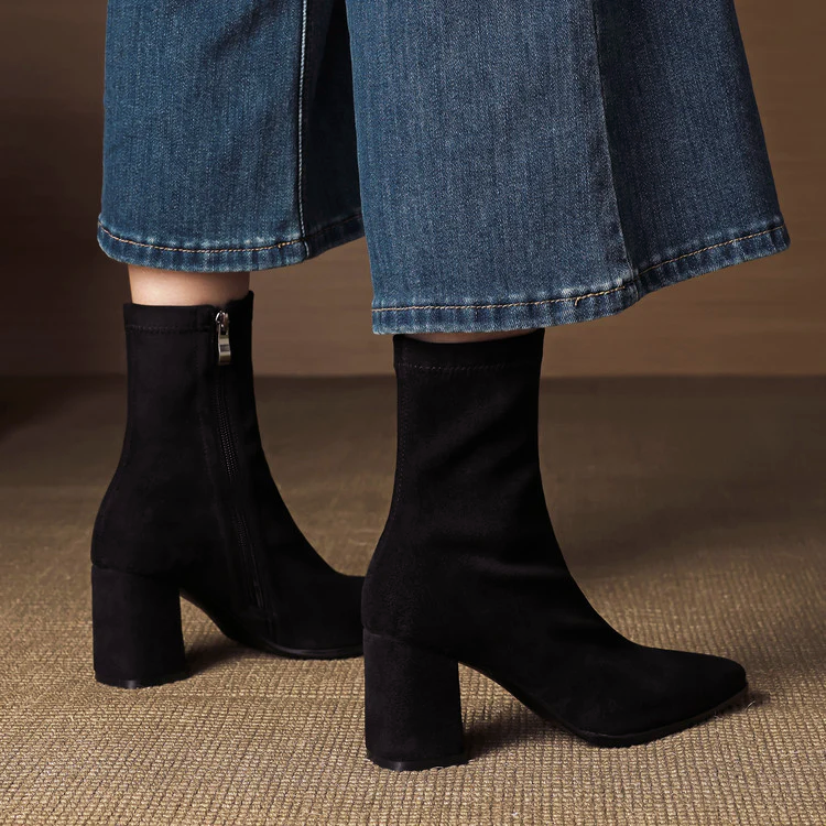 Women's Suede Ankle Boots With Block Heel