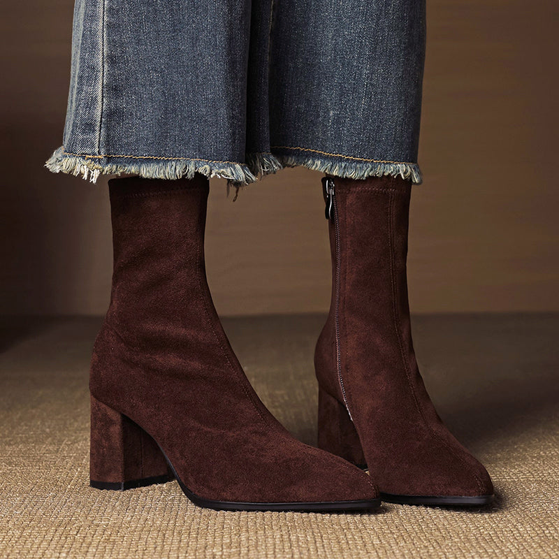 Women's Suede Ankle Boots With Block Heel