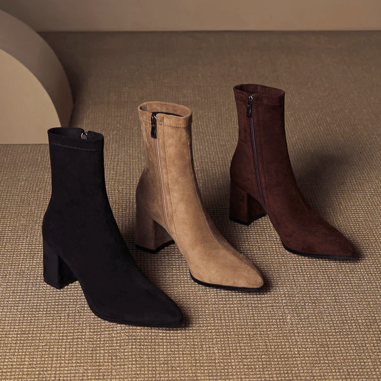 Women's Suede Ankle Boots With Block Heel