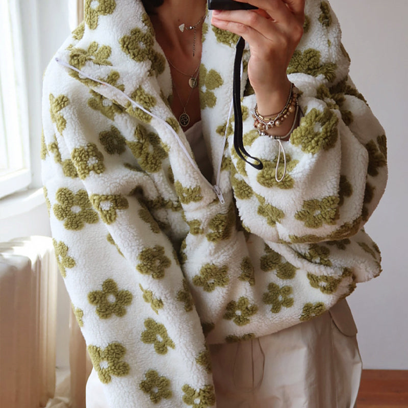 Women's Fleece Sweatshirt - Floral Half-Zip