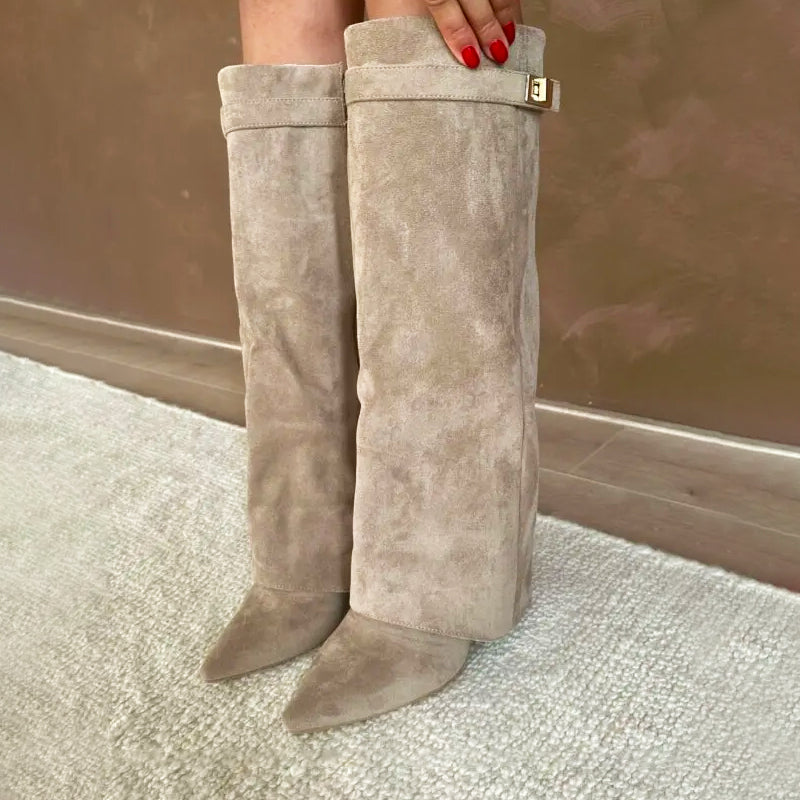 Women Knee-High Boots - Suede Elegance