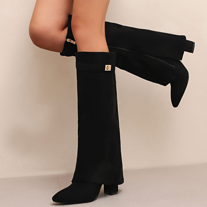 Women Knee-High Boots - Suede Elegance