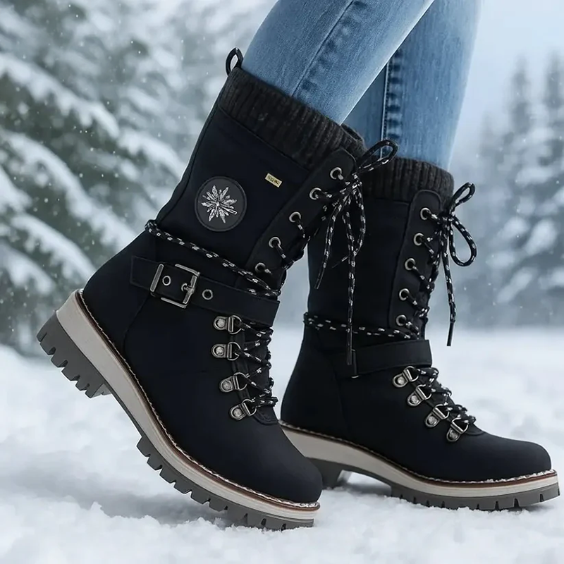Women's Winter Boots - Lace-Up Knit Collar