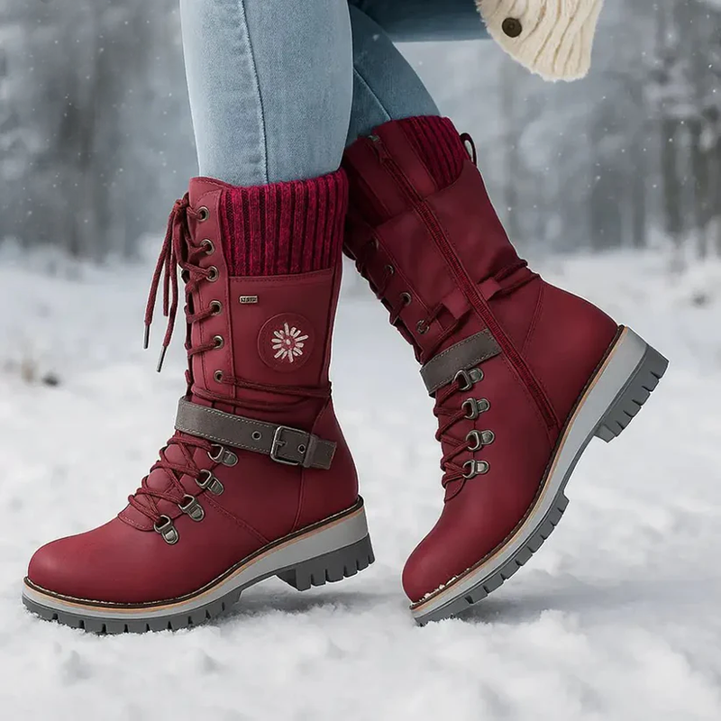 Women's Winter Boots - Lace-Up Knit Collar