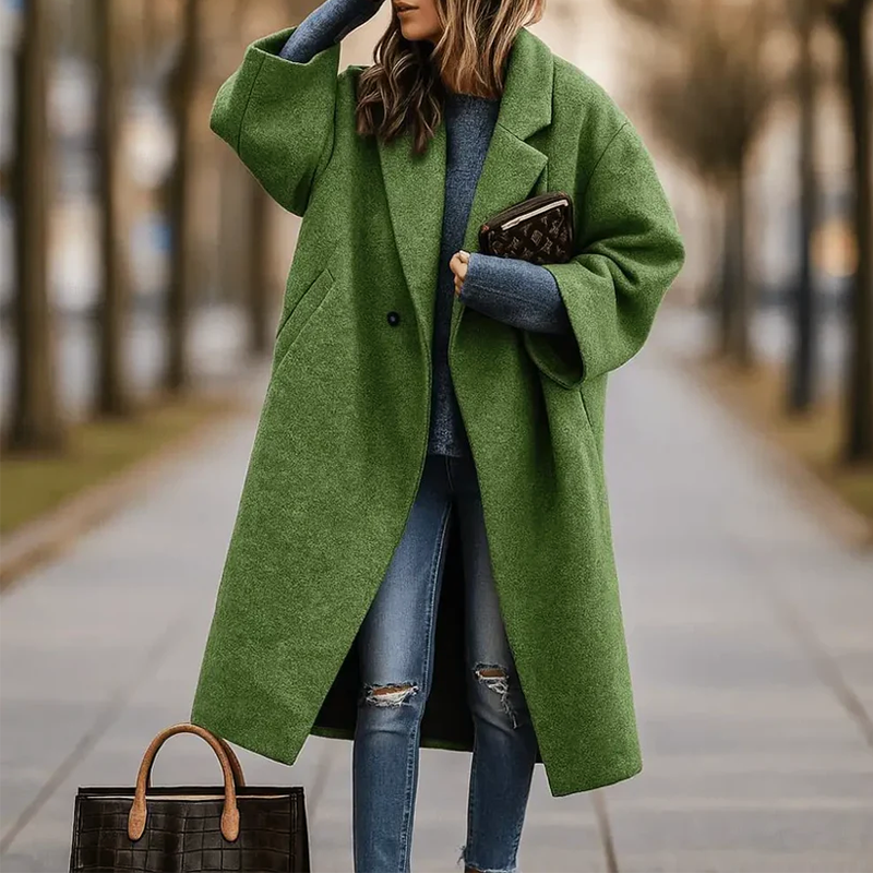 Women Long Coat - Wide Collar