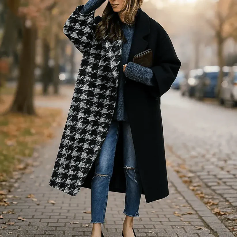 Women Long Coat - Wide Collar