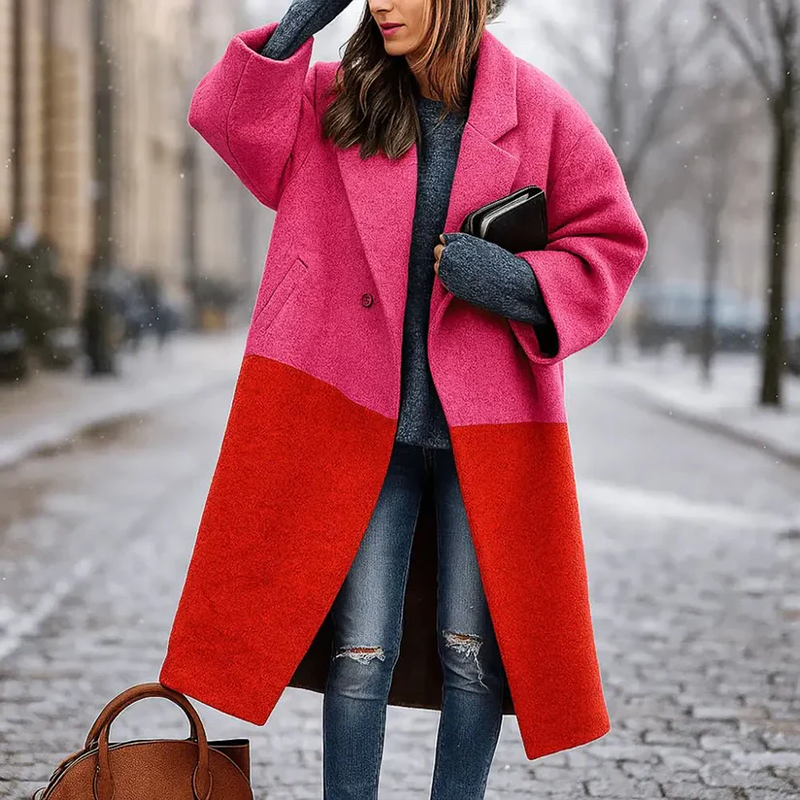 Women Long Coat - Wide Collar