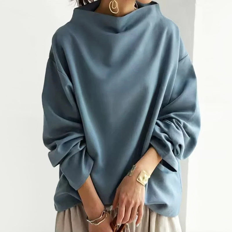 Women Oversized Top – Folded Collar Blouse