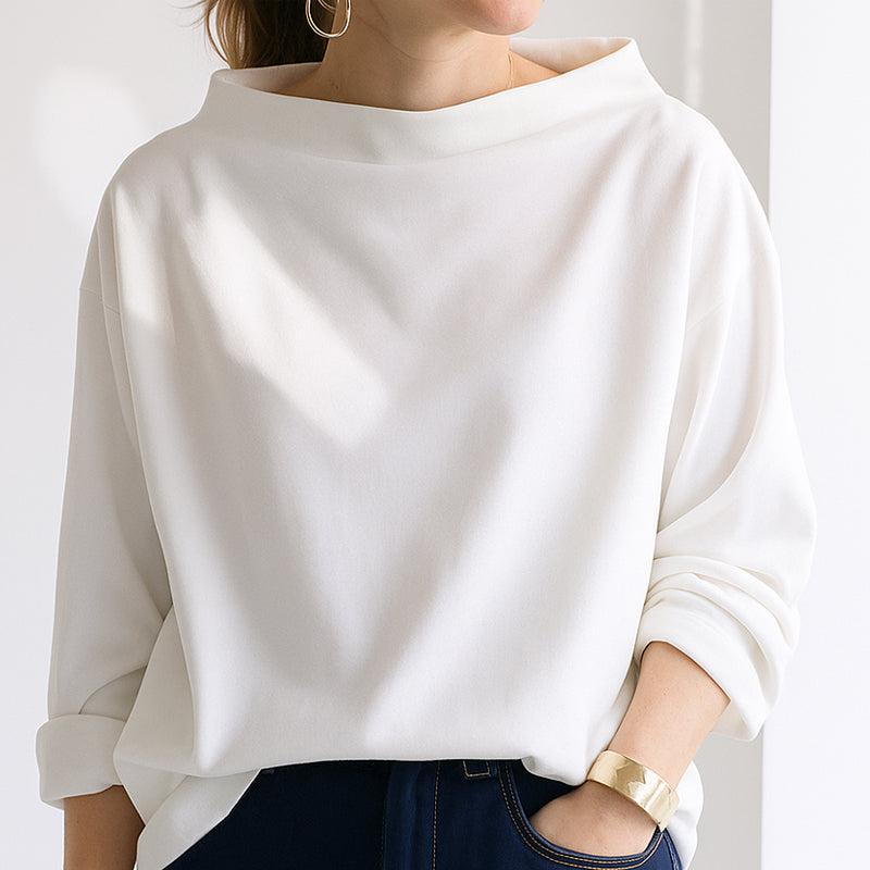 Women Oversized Top – Folded Collar Blouse