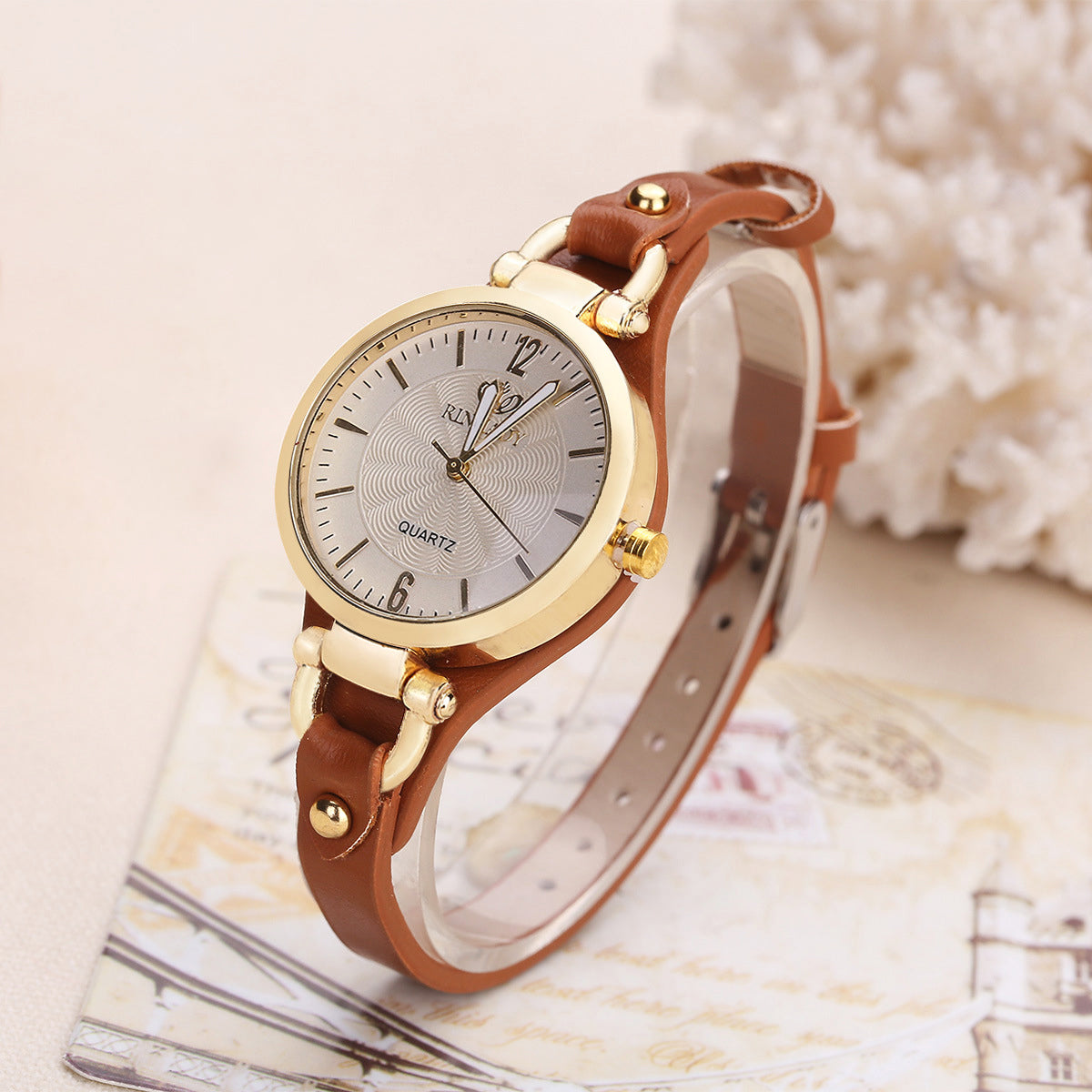 Women's Quartz Wristwatch – Gold-Tone Bezel