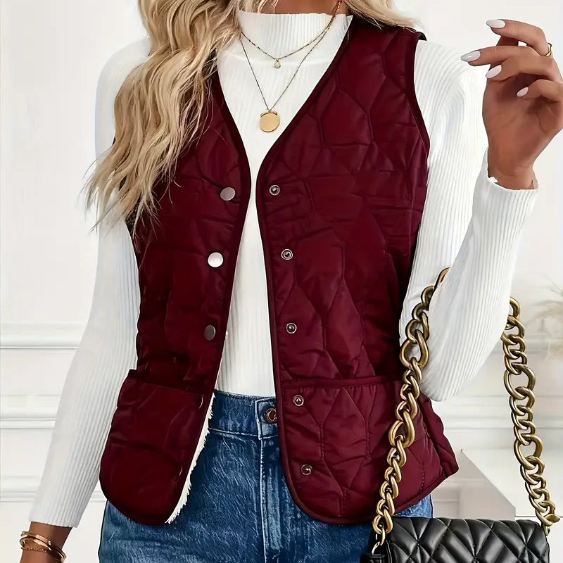 Quilted Snap-Front Vest With Sherpa