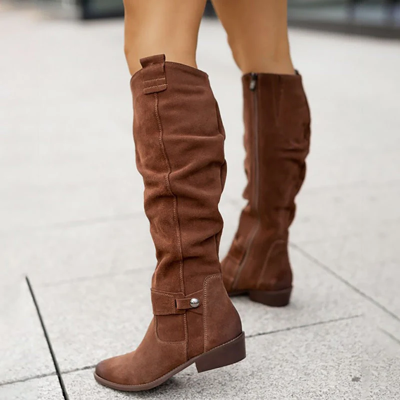 Women's Suede Knee Boots – Slouch Low Heel