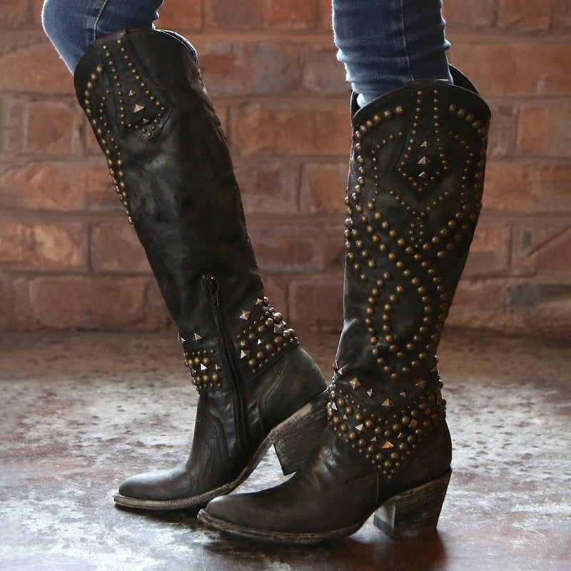 Leather Knee-High Boots – Classic Studded