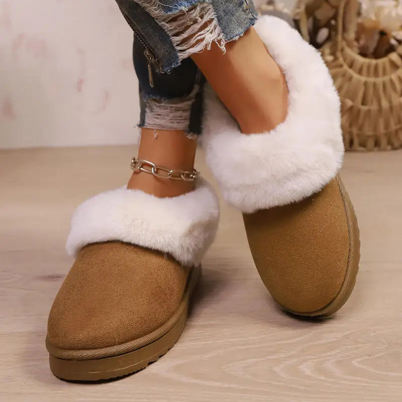 Women's Suede Slip-Ons – Cozy Faux Fur Trim