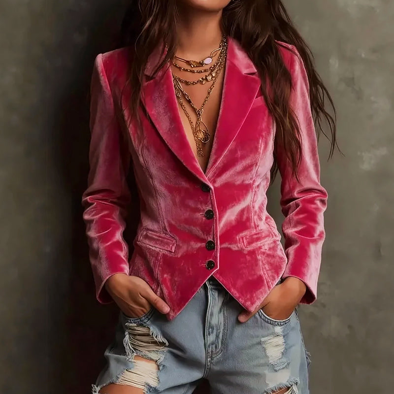 Velvet Fitted Blazer – Pink Tailored