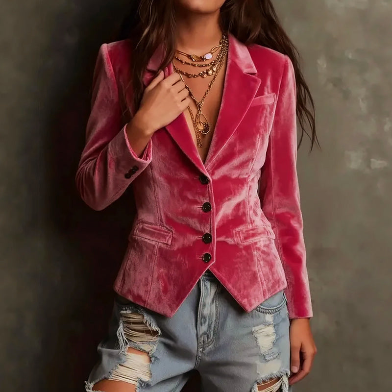 Velvet Fitted Blazer – Pink Tailored