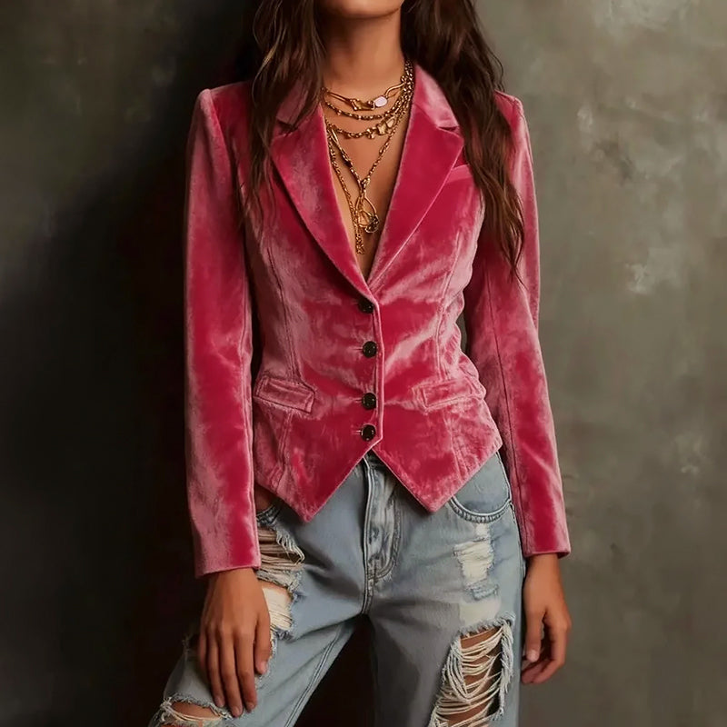 Velvet Fitted Blazer – Pink Tailored